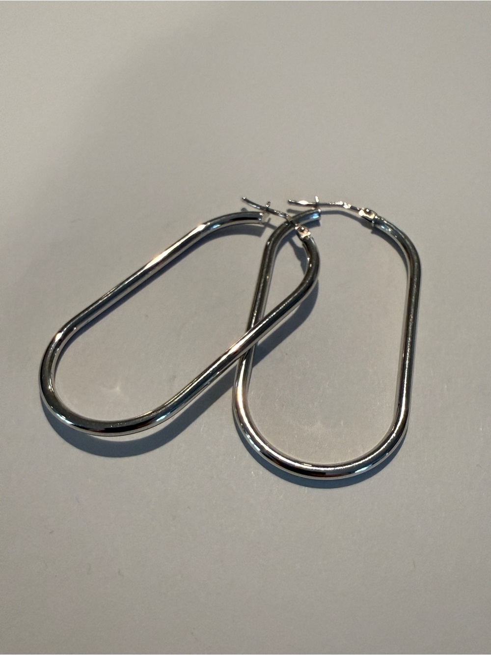 14k White Gold Oval Hoop Earrings - 2” - Understated Elegance